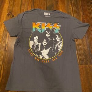 KISS Rock and Roll All Nite Band Graphic T-Shirt Men's Large Gray Retro Rock Tee